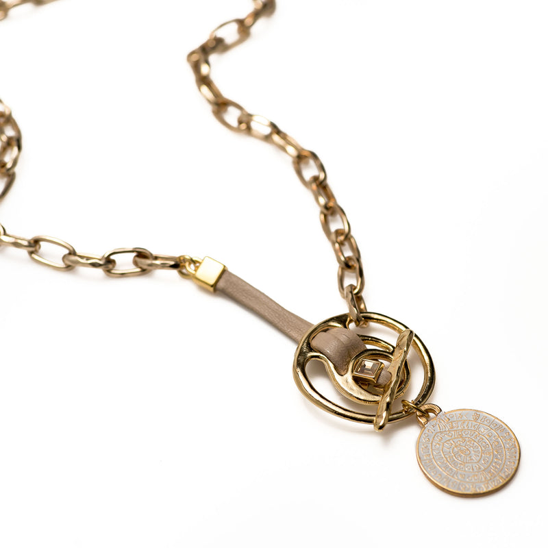 Gold-plated Necklace with metal element, Phaistos disc and Swarovski crystal KN-1001​