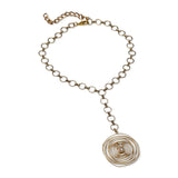 Gold-plated brass necklace with metallic motif and baroque pearl KN-1002​