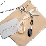 Brass silver-plated chain necklace with black Cubist Swarovski pendant KN-1005​