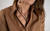 Black leather necklace with Swarovski crystal stone KN-1008