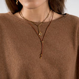 Natural tone leather necklace with Swarovski crystal stone KN-1009