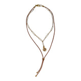 Natural tone leather necklace with Swarovski crystal stone KN-1009