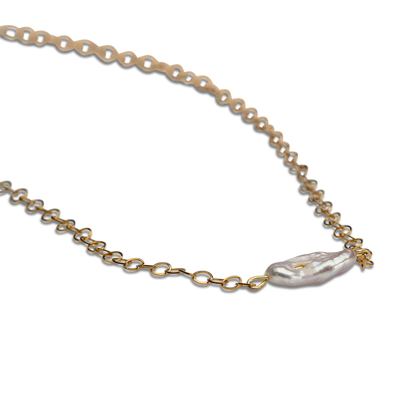 Freshwater Pearl and delicate stainless-steel chain necklace KN-1010​
