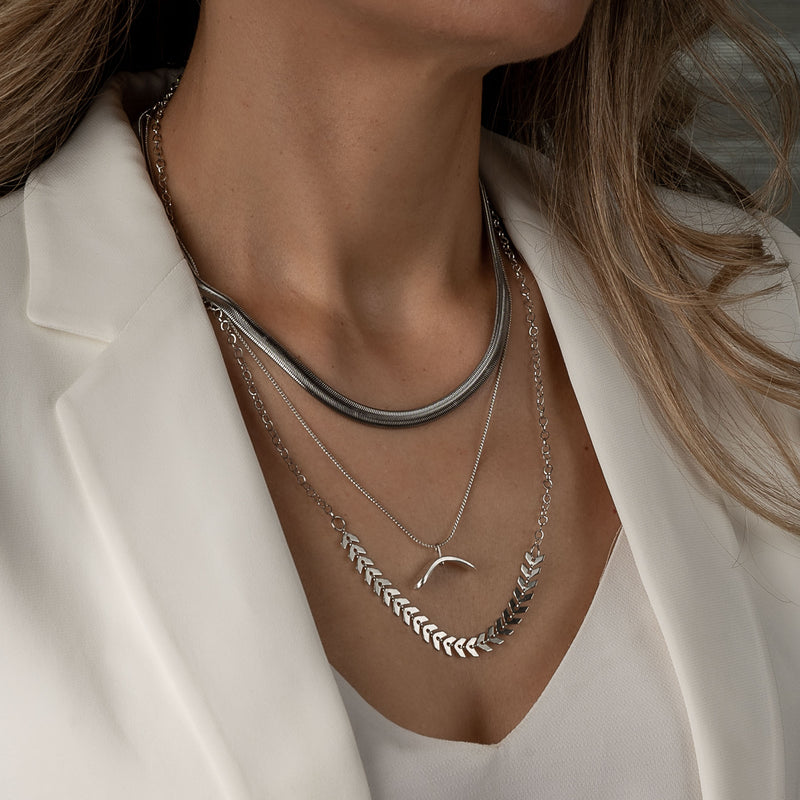 Silver stainless-steel flat snake chain necklace KN-1016  