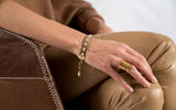 Brass metal bracelet with soft interwoven leather KB-105​