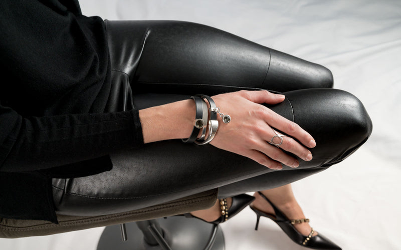 Soft black leather bracelet with Swarovski stones KB-111​