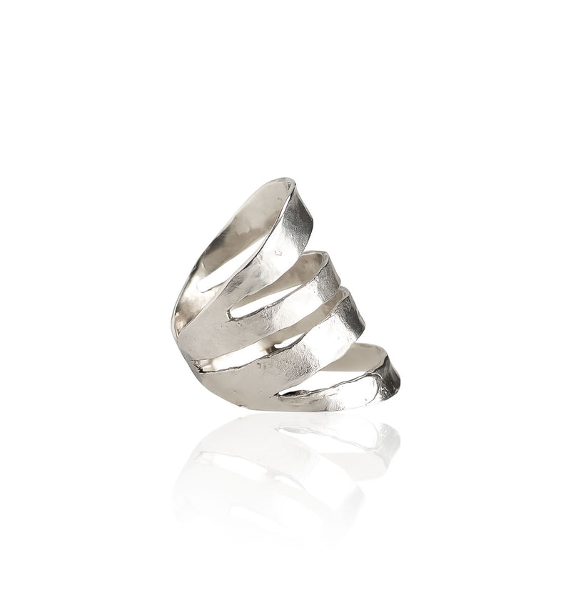 Hammered silver-plated metal ring KR-2000​