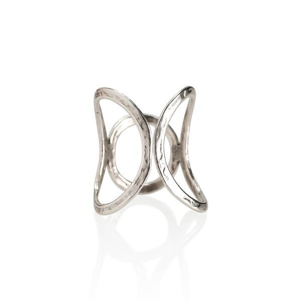 Wrought silver-plated metal ring KR-2001